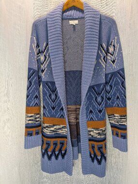Lucky Brand Belted Open Cardigan Patterned Sweater Size Medium